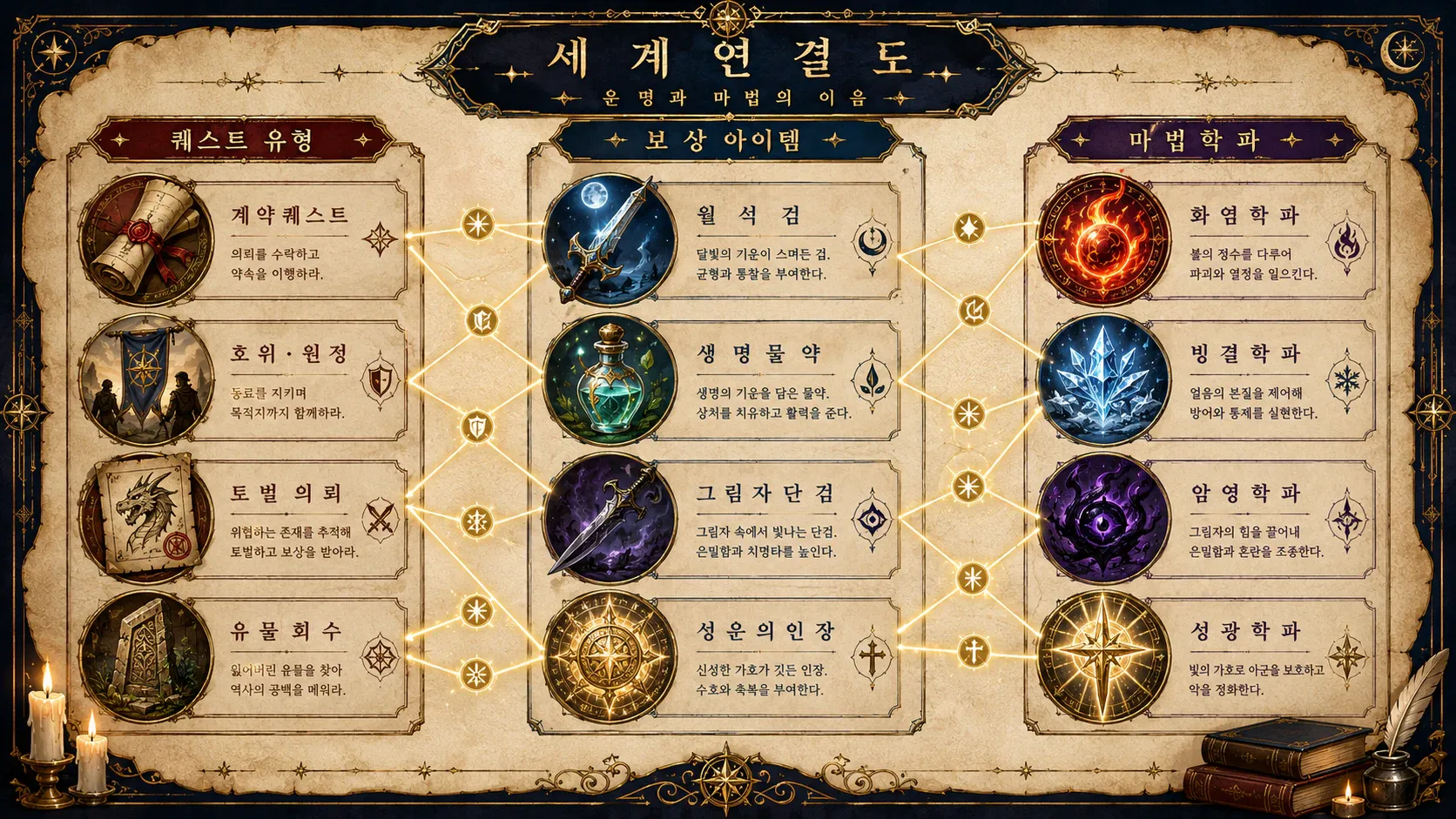 웹소설 퀘스트·아이템·마법 체계 조합표 프롬프트 대표 이미지