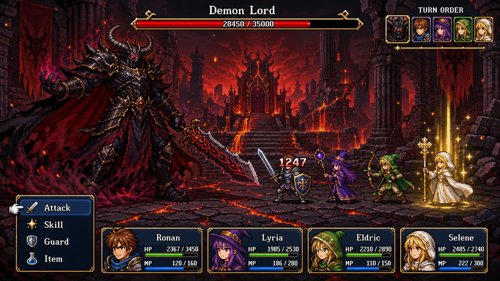 사이드뷰 픽셀 RPG 마왕전 전투 UI 프롬프트 대표 이미지