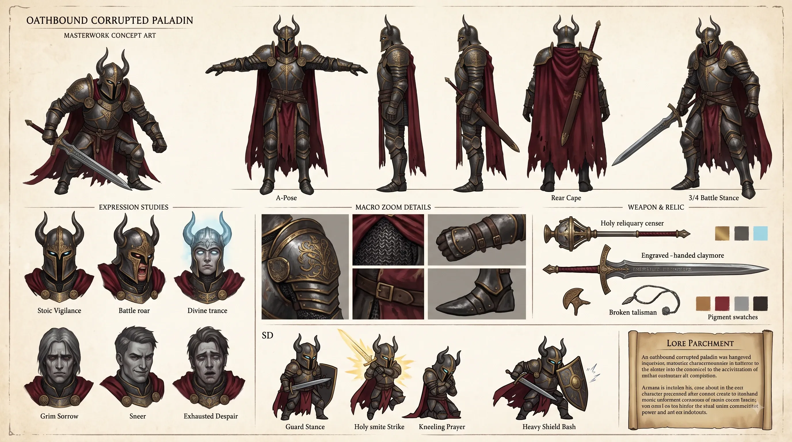 Corrupted Paladin Character Design Sheet