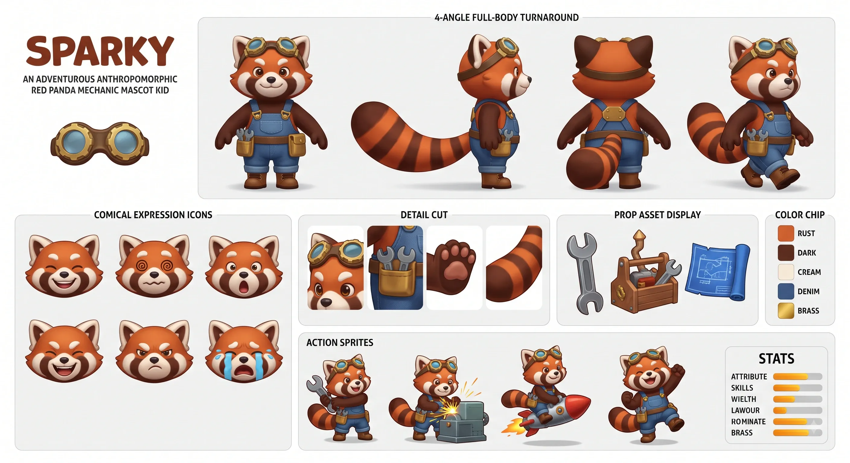 Red Panda Mechanic Mascot Design Sheet